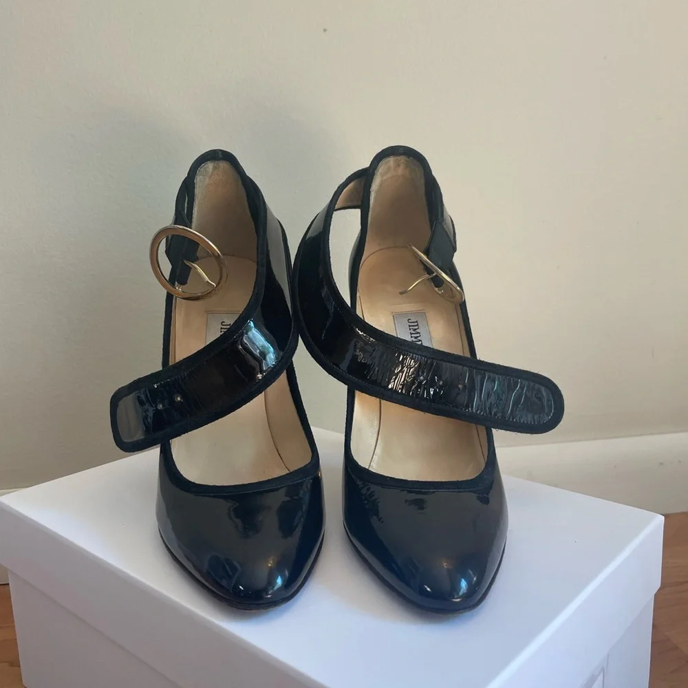 Jimmy Choo black and gold high heels with ankle strap - Picture 9 of 10